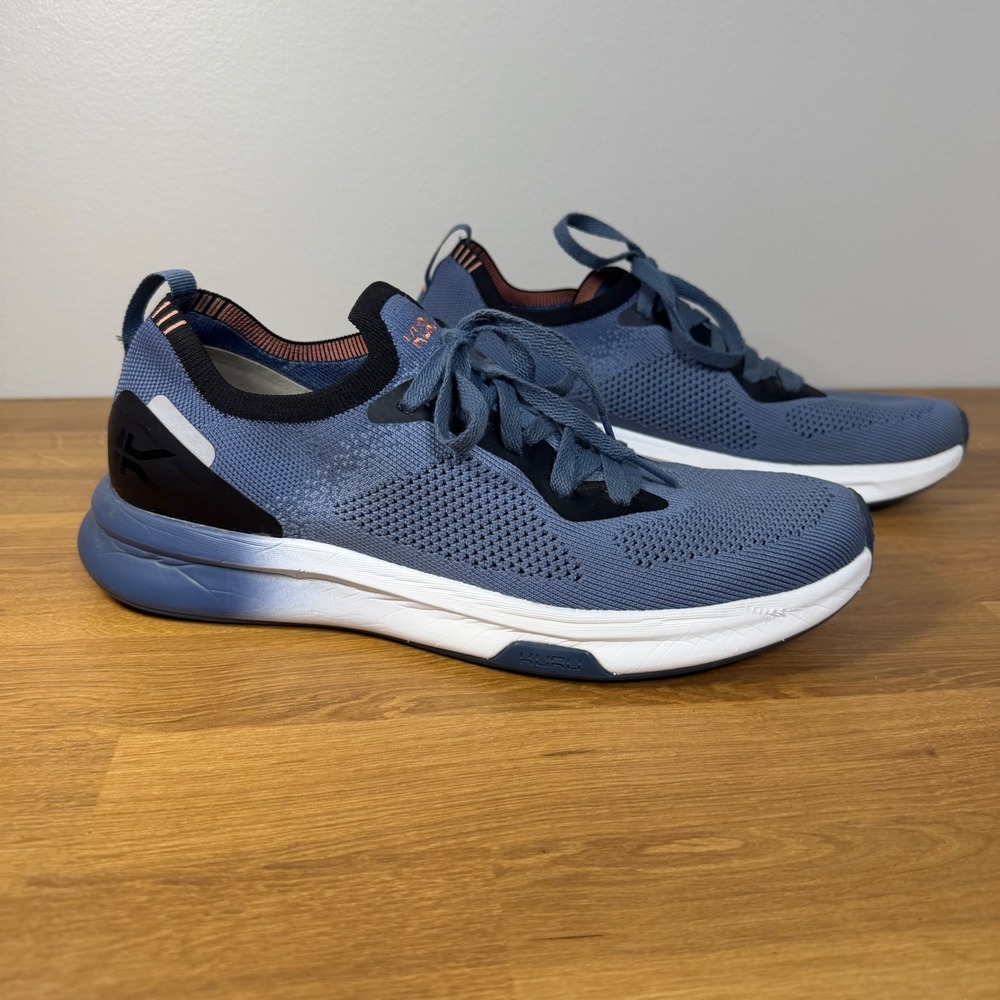 Kuru Atom Womens 11.5 Blue Black Knit Athletic Walking Shoes Sneakers Support